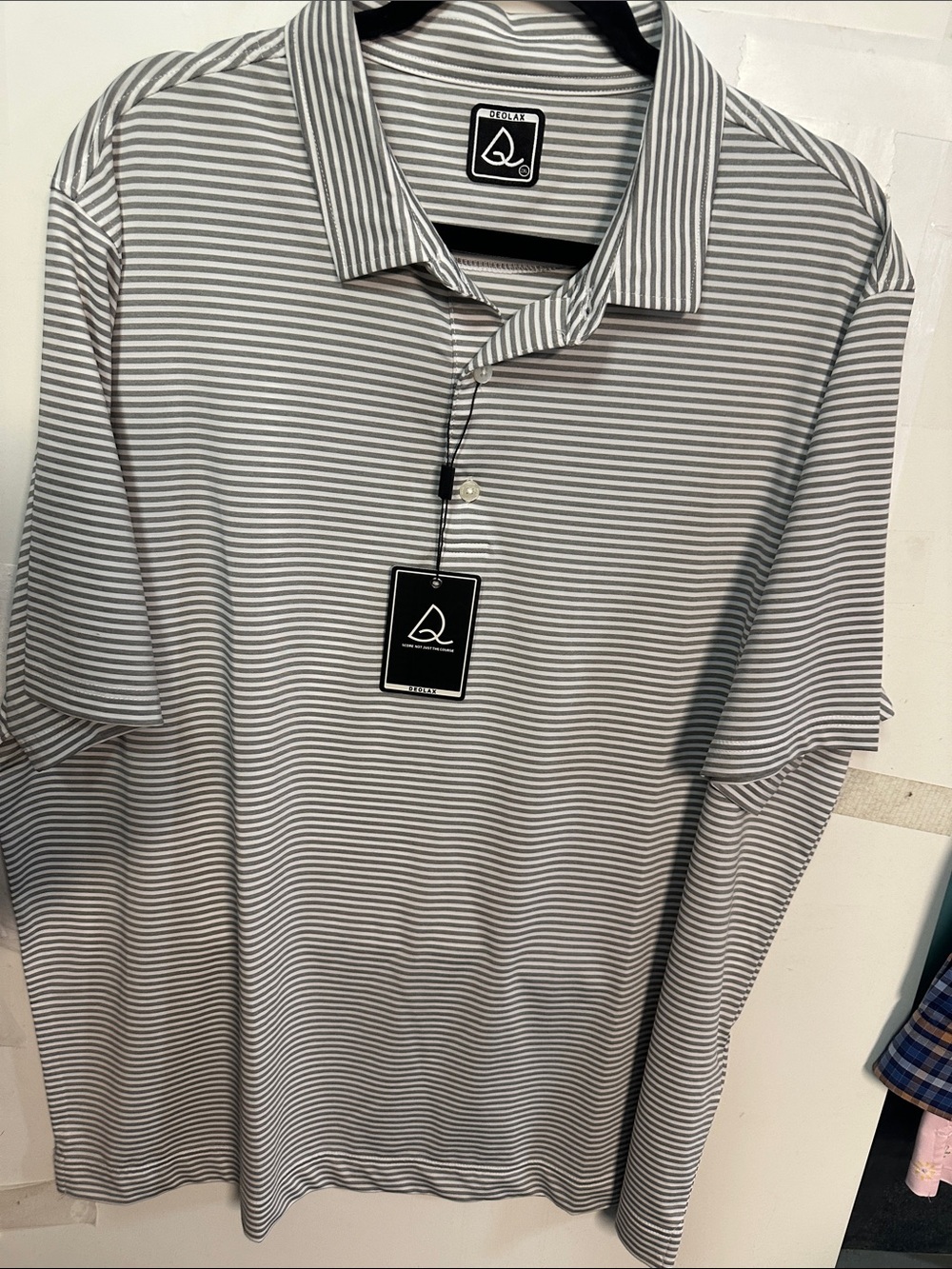 Men's Gray & White Striped Polo Shirt by Deolax size XXL NWT